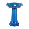 2 Gallon Blue Ceramic Traditional Outdoor Patio Garden Birdbath