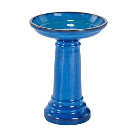 2 Gallon Blue Ceramic Traditional Outdoor Patio Garden Birdbath