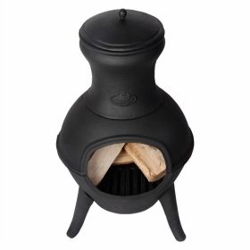 Small Black Outdoor Cast Iron Chimenea Wood Burning  Fire Pit