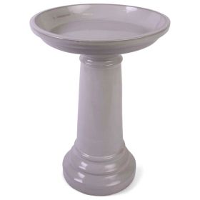 Beige Taupe Cream Ceramic Outdoor Garden Pedestal Birdbath