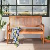 Two Person Solid Wood Garden Bench with Curved Backrest and Wide Armrest