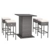 5 Pieces Outdoor Wicker Bar Table Set with Hidden Storage Shelves-White