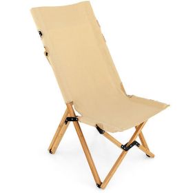 Bamboo Folding Camping Chair with 2-Level Adjustable Backrest-Natural