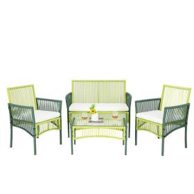 4 Piece Patio Round Wicker Conversation Set