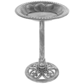 Outdoor Weather Resistant Polyresin Bird Bath in Rustic Aged Silver Finish