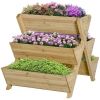 3-Tier Outdoor Fir Wood Elevated Planter Herb Flower Box Raised Garden Bed