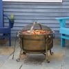 Outdoor Wood Burning Fire Pit Cauldron Style Steel Bowl w/ BBQ Grill, Log Poker, and Mesh Screen Lid