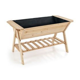 Raised Wood Garden Bed with Shelf and Liner