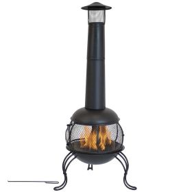 Black Steel Chimenea Wood Burning Fire Pit