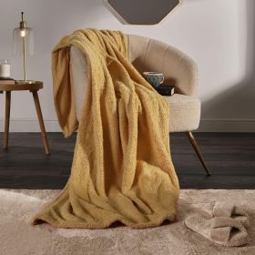 Teddy Fleece Blanket Large Throw Over Bed Plush Super Soft Warm Lightweight for Sofa Couch Bed Travel Outdoor Camping Ochre Yellow Mustard 50x60 inch