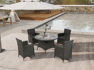 5 Piece Outdoor Dining Set All-Weather Wicker Patio Dining Table and Chairs with Cushions