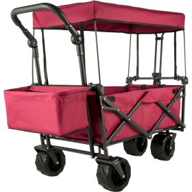 VEVOR Extra Large Collapsible Garden Cart with Removable Canopy, Folding Wagon Utility Carts with Wheels and Rear Storage, Wagon Cart for Garden