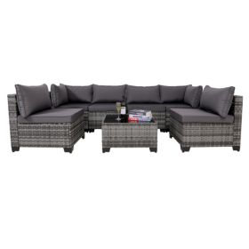 7 Pieces Furniture Set,All-Weather PE Wicker Rattan Sectional Conversation Sofa Set,Ouutdoor Low Back Sectional Sofa with Tea Table,for Garden