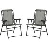 Outsunny Set of 2 Patio Folding Chairs, Outdoor Bungee Sling Chairs w/ Armrests, Portable Lawn Chairs for Camping, Garden, Pool, Beach, Backyard, Gray