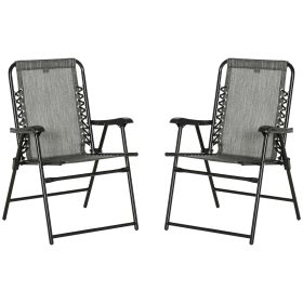 Outsunny Set of 2 Patio Folding Chairs, Outdoor Bungee Sling Chairs w/ Armrests, Portable Lawn Chairs for Camping, Garden, Pool, Beach, Backyard, Gray