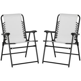 Outsunny Set of 2 Patio Folding Chairs, Outdoor Bungee Sling Chairs w/ Armrests, Portable Lawn Chairs for Camping, Garden, Pool, Beach, Backyard