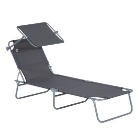 Outsunny Outdoor Lounge Chair, Adjustable Folding Chaise Lounge, Tanning Chair with Sun Shade for Beach, Camping, Hiking, Backyard, Gray