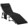 Outsunny Padded Folding Chaise Lounge Chair, Outdoor 6-Level Reclining Camping Tanning Chair with Headrest for Beach, Yard, Patio, Pool, Black