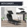 Outsunny Outdoor Lounge Chair, Adjustable Folding Chaise Lounge, Tanning Chair with Sun Shade for Beach, Camping, Hiking, Backyard, Black