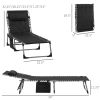 Outsunny Padded Folding Chaise Lounge Chair, Outdoor 6-Level Reclining Camping Tanning Chair with Headrest for Beach, Yard, Patio, Pool, Black