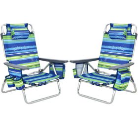 2 Pieces Folding Backpack Beach Chair with Pillow (Color: Blue)