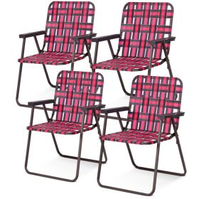 4 Pieces Folding Beach Chair Camping Lawn Webbing Chair (Color: Red)