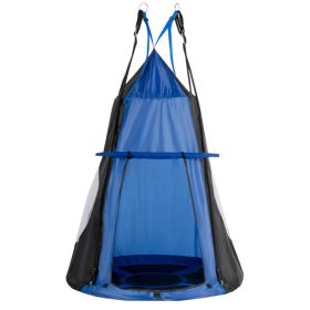 2-in-1 40 Inch Kids Hanging Chair Detachable Swing Tent (Color: Blue)