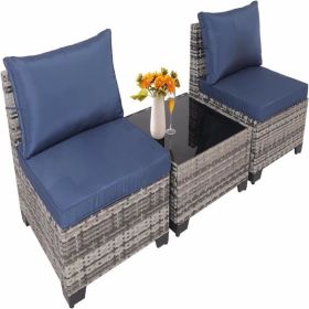 Patio Furniture Set,3 Pieces Outdoor Rattan Wicker Conversation Set with Washable Cushions and Glass Coffee Table (Color: As Picture)