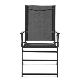 Greyson Steel and Sling Adult Folding Outdoor Patio Armchair (Set of 2) (Color: Black)