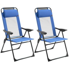 Outsunny Folding Patio Chairs Set of 2, Outdoor Deck Chair with Adjustable Sling Back, Camping Chair with Removable Headrest for Garden, Backyard (Color: as Pic)