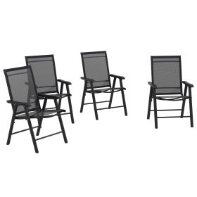 Outsunny Set of 4 Patio Folding Chairs, Stackable Outdoor Sling Patio Dining Chairs with Armrests for Lawn, Camping, Dining, Beach, Metal Frame (Color: as Pic)